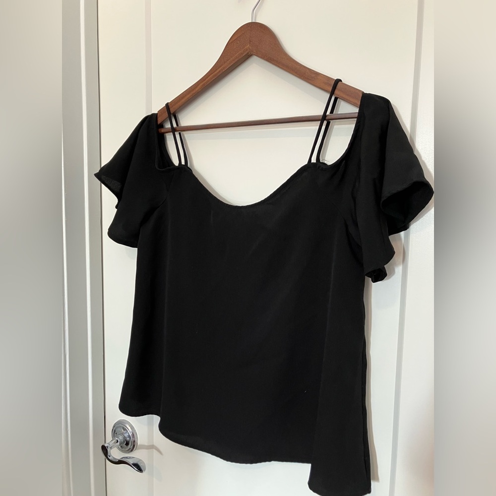 Nordstrom bp - Black Blouse with Flutter Sleeves and Cold Shoulder. Size S.